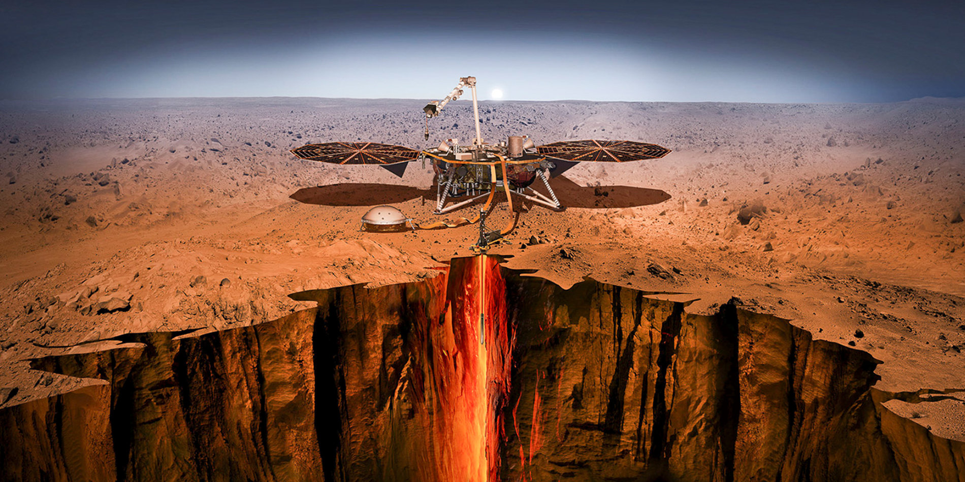 
An artist’s illustration shows the InSight lander on Mars. | Image credit: NASA/JPL-Caltech