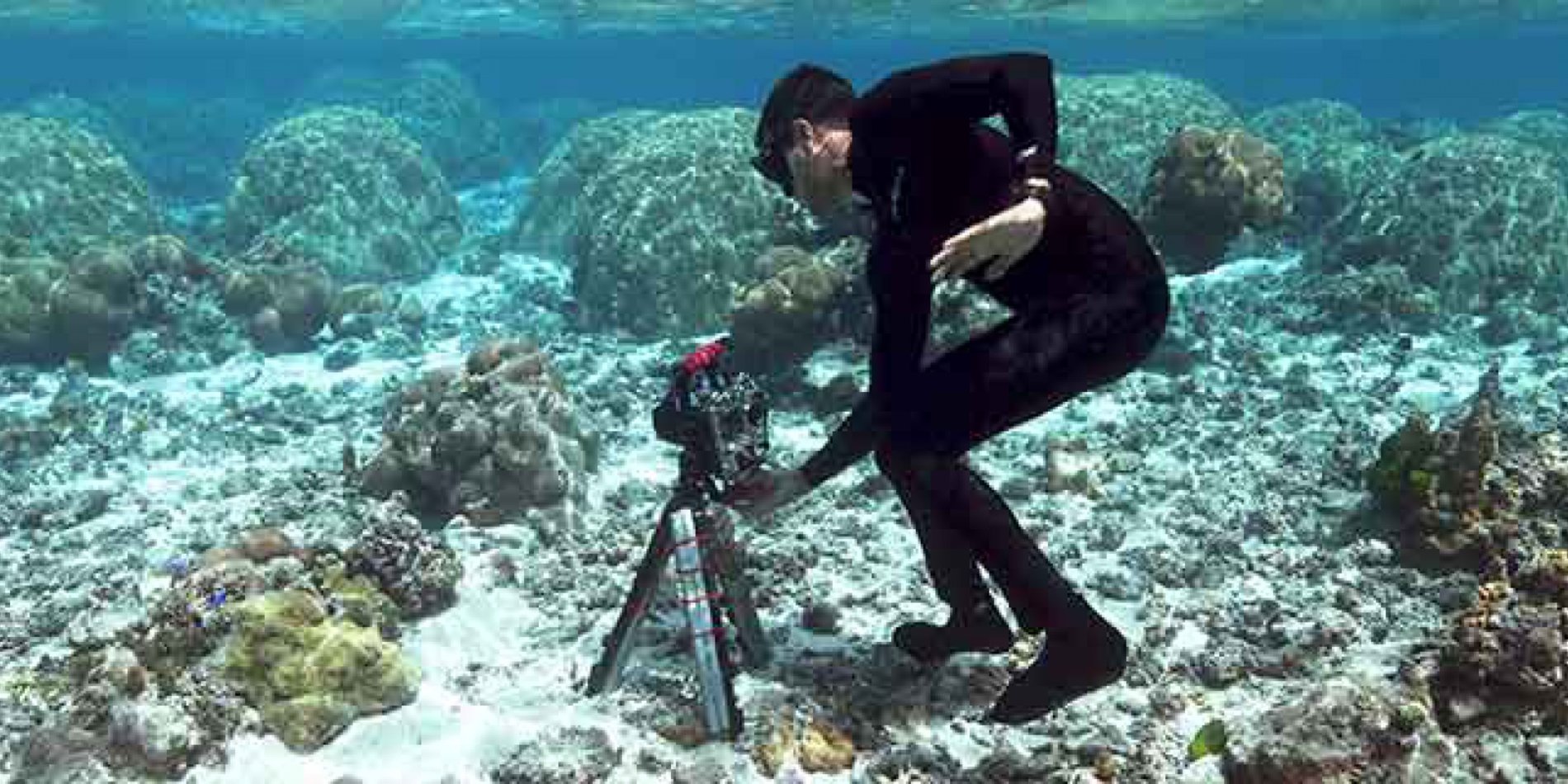 
Stanford aeronautics graduate student Ved Chirayath photographs coral reefs using a 360-degree camera. | Dan Griffin