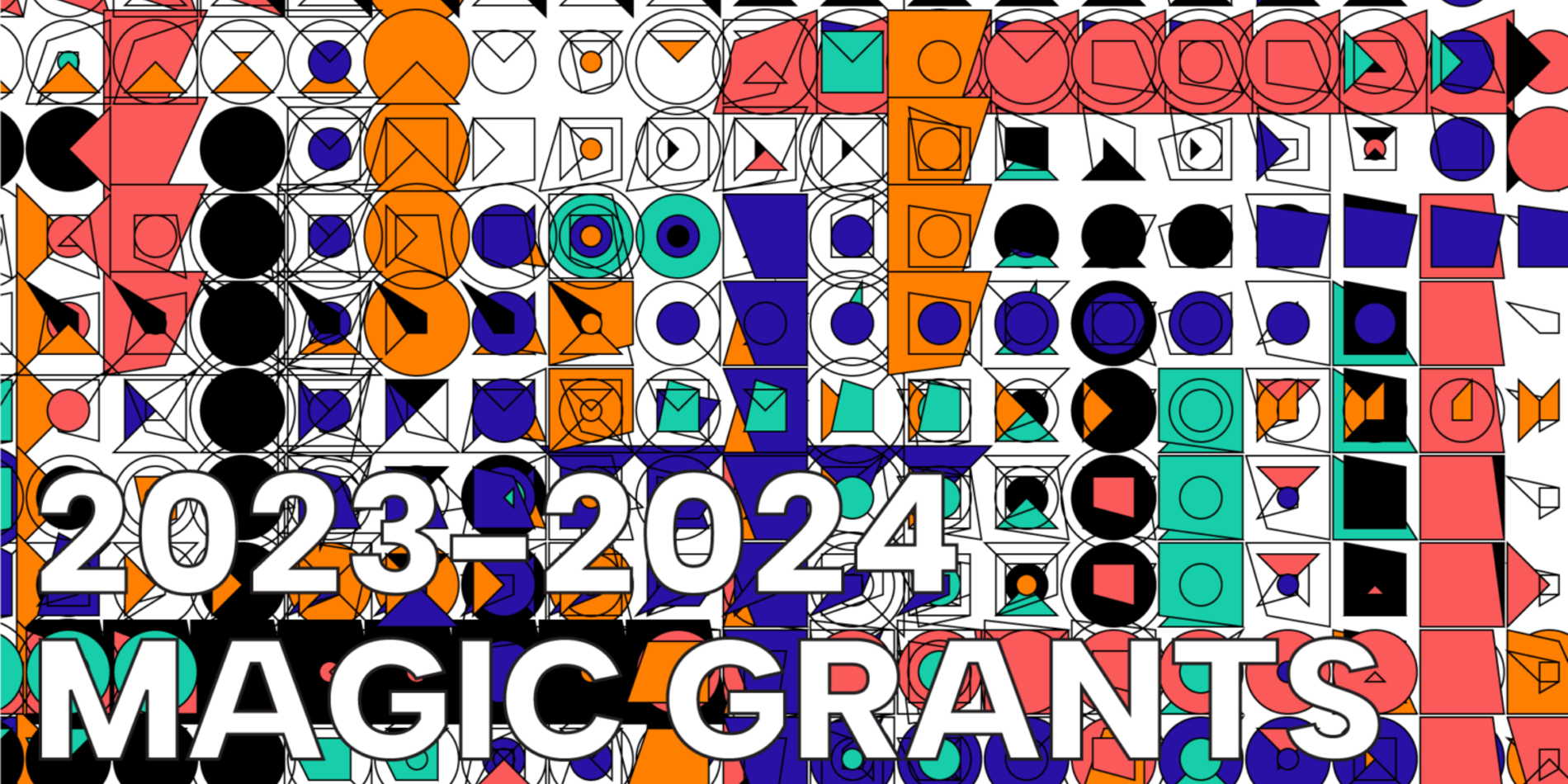 Colorful, geometric illustration with text overlay that reads "2023-2024 Magic Grants." 