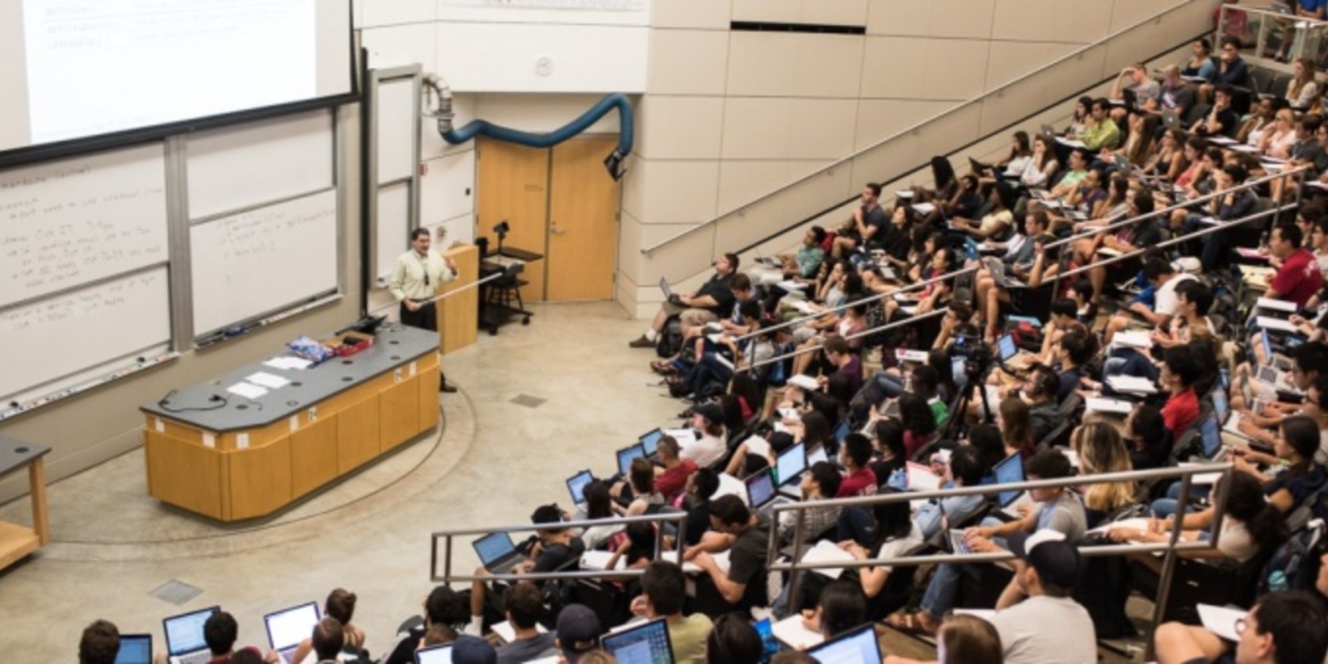 Top view of lecture hall full of students