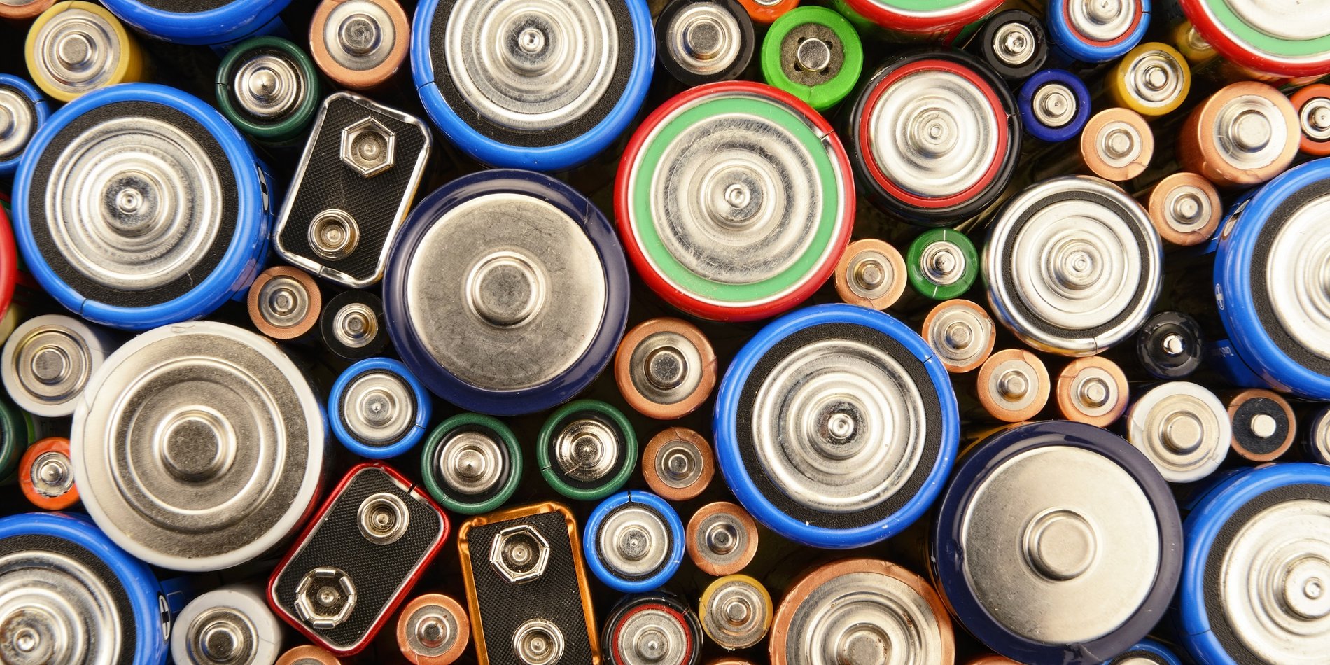 Various batteries from a high angle view.
