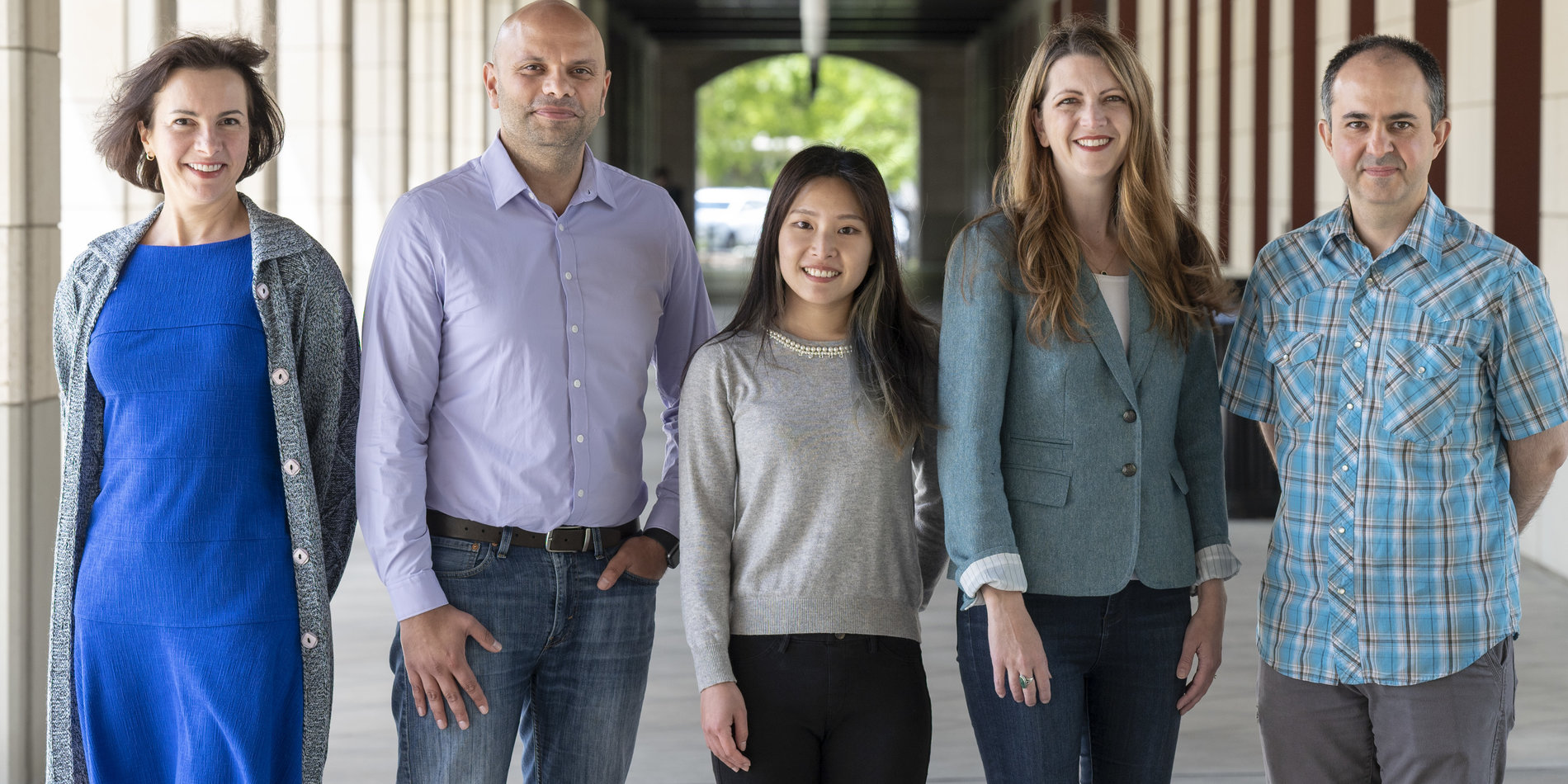 Group photo of five Stanford Engineering staff award recipients