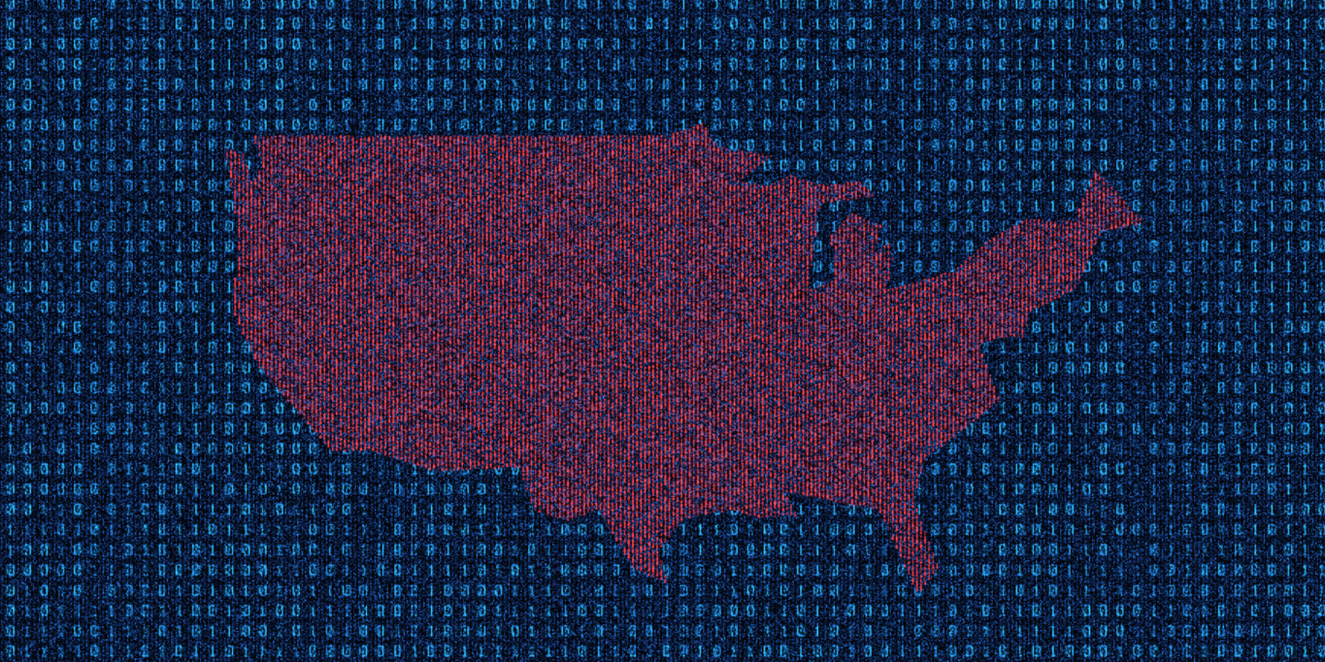 Map of the United States with binary code in the background.