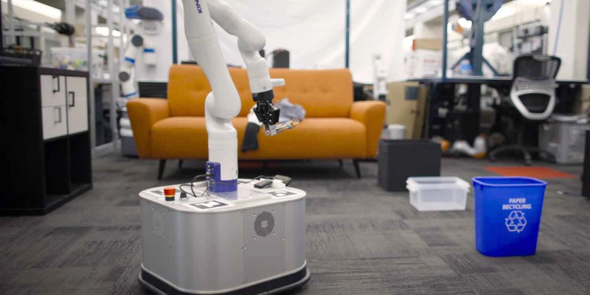 Tidybot being trained to clean an indoor space.