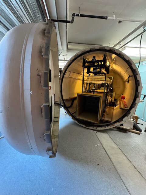 Inside the tank of a high-pressure wind tunnel. 